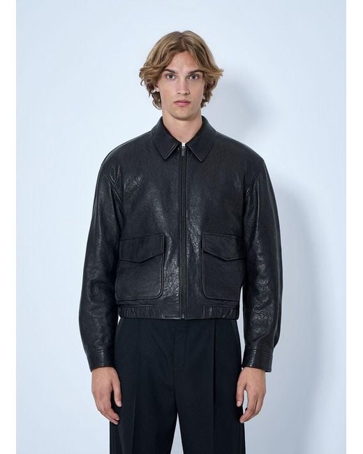 Saint Laurent Blue Zip-Front Leather Jacket for men