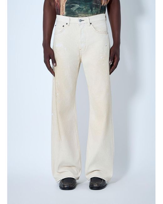 Acne White Paint-Splatter Wide-Leg Denim Jeans for men