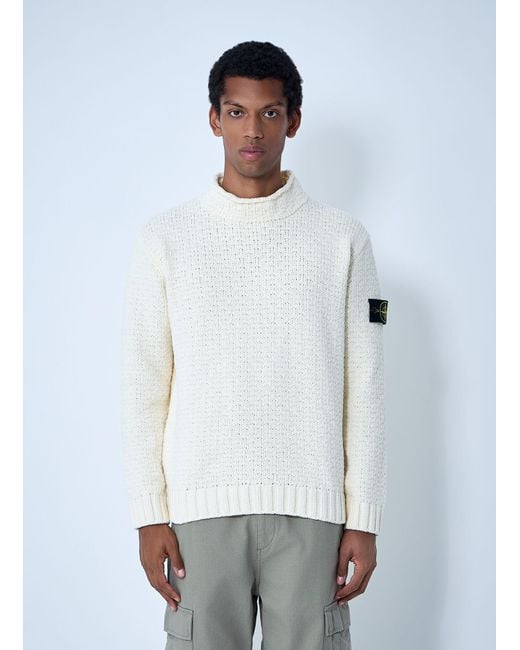 Stone Island White Chenille Cotton Sweater for men