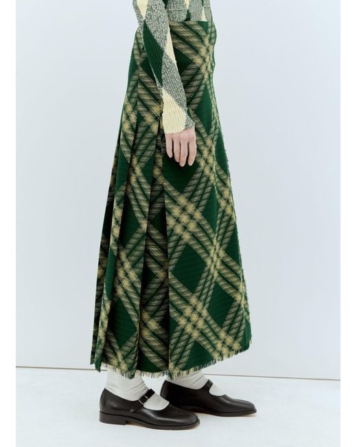Burberry Green Wool Check Midi Skirt