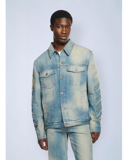 Off-White c/o Virgil Abloh Blue Diagonal Raw Patch Denim Jacket for men