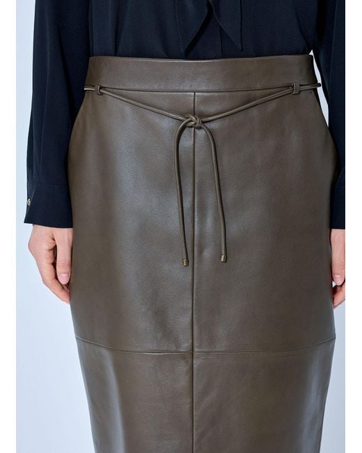 Max Mara Gray Leather Midi Skirt