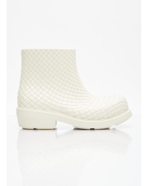 Bottega Veneta White Fireman Intreccio Ankle Boots
