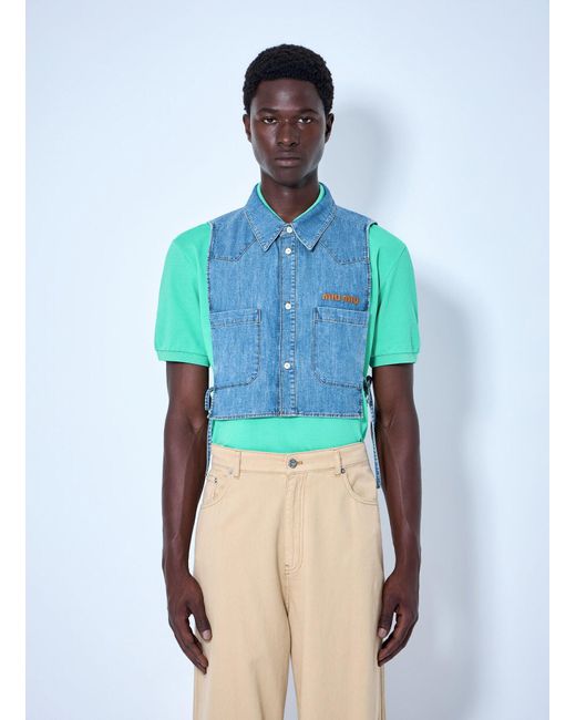 Miu Miu Blue Cropped Chambray Tie Shirt for men