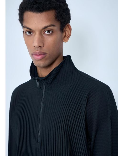 Homme Plissé Issey Miyake Blue Pleated Half-Zip Pullover Sweater for men