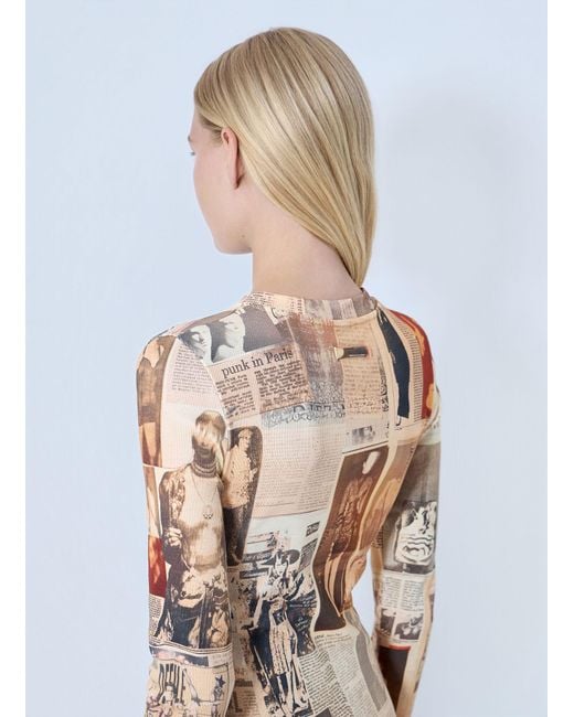 Jean Paul Gaultier White Journal Printed Long Dress
