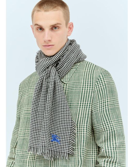 Burberry Green Houndstooth Wool Silk Scarf for men