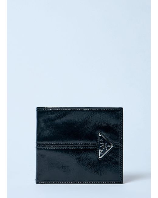 Prada Blue Logo Plaque Leather Wallet for men