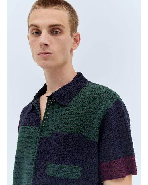 Thisisneverthat Blue Block Crochet Shirt for men