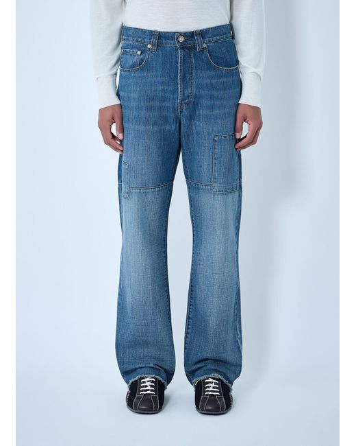 Wales Bonner Blue Patched Slub Wide-Leg Jeans for men