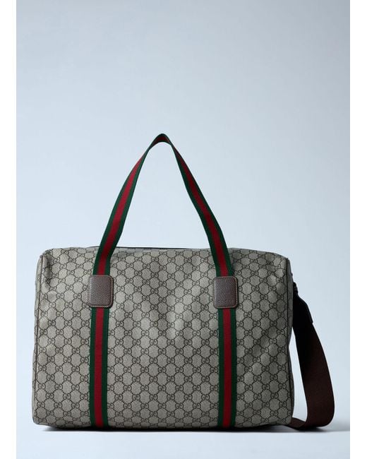 Gucci Gray Medium Duffle Bag With Web Stripe for men