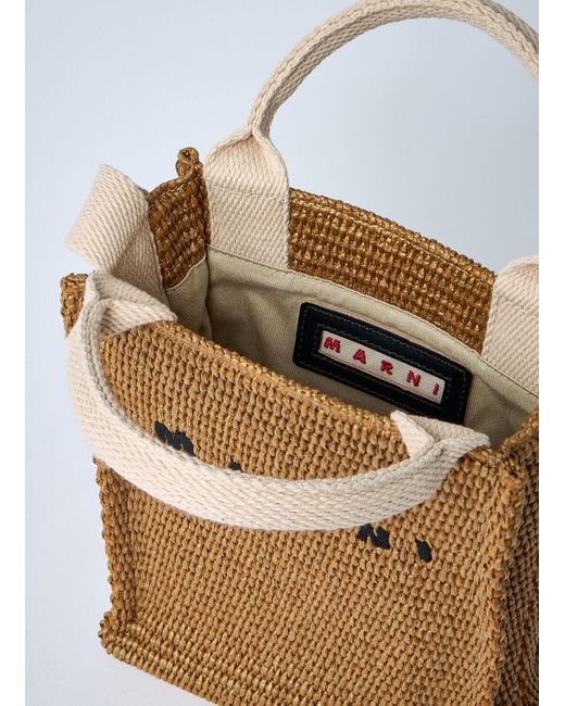 Marni White Mini Logo Motif Raffia Handbag