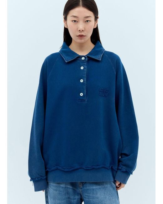 Miu Miu Logo Patch Polo Sweatshirt in Blue | Lyst Canada