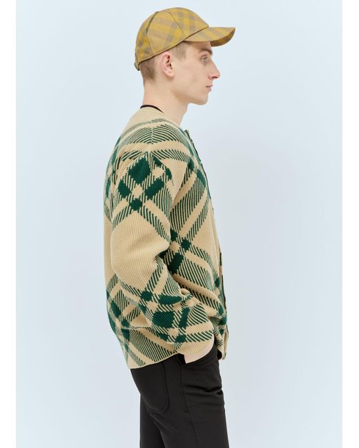 Burberry Green Check Wool-blend Cardigan for men