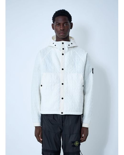 Stone Island White Padded Logo Motif Hooded Jacket for men