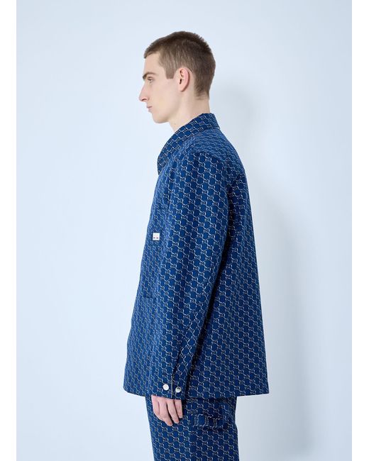 Gucci Blue Cotton Jacquard Jacket With Gg Shadow for men
