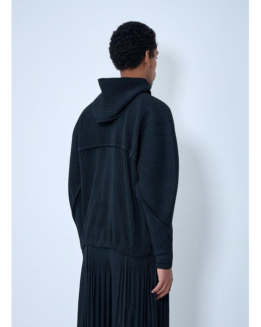 Homme Plissé Issey Miyake Blue Pleated Zip-Up Hooded Sweater for men