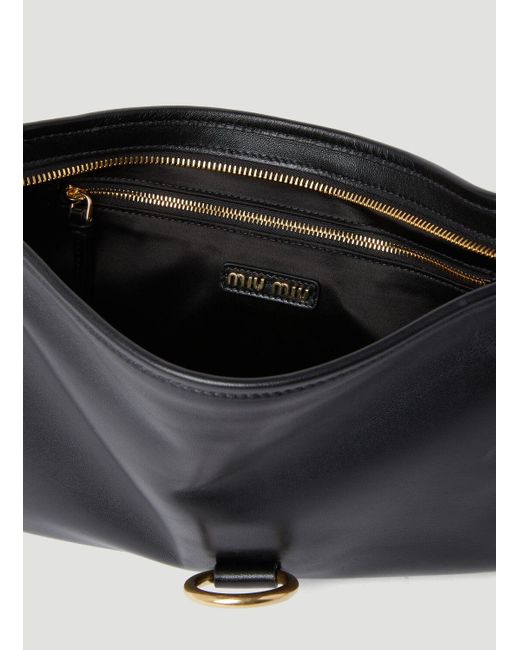Miu Miu Black Logo Plaque Leather Shoulder Bag