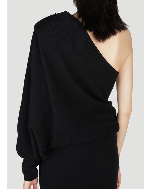 Saint Laurent Black One Shoulder Draped Dress