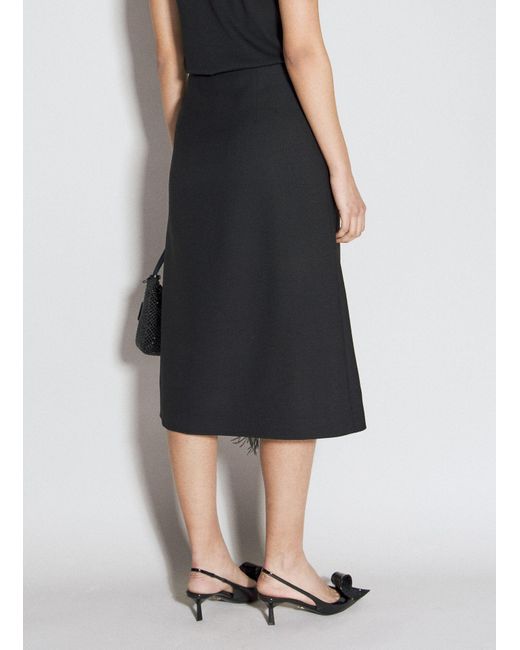 Prada Black Feather-trimmed Wool Midi Skirt