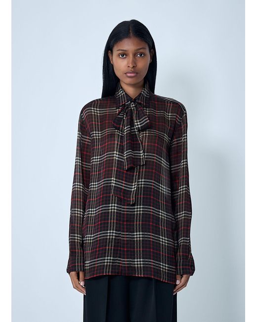 Saint Laurent Blue Tartant Silk Cassandre Shirt