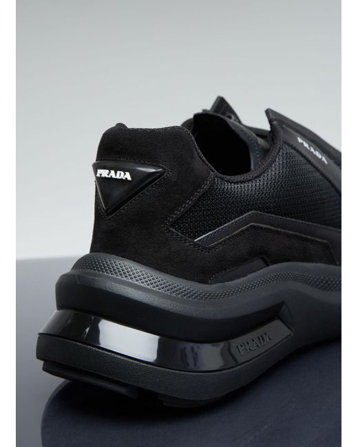 Prada Gray Systeme Brushed Leather Sneakers for men