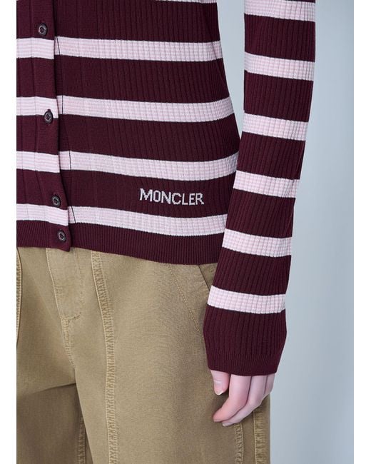 Moncler Blue Ribbed Knit Striped Cardigan