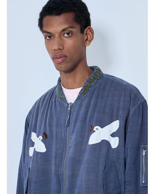 STORY mfg. Blue Embroidered Bomber Jacket for men