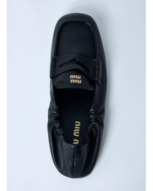 Miu Miu White Logo Motif Leather Loafers