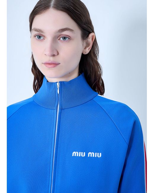 Miu Miu Blue Technical Yarn Zipper Sweatshirt