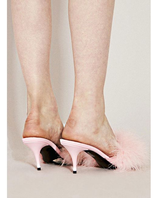 Balenciaga Natural Boudoir Feather-trimmed Leather Heel Sandals