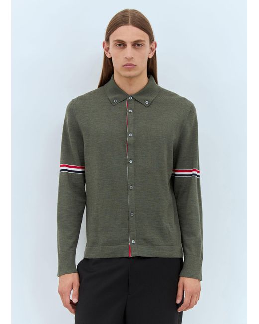 Thom Browne Green Button-Down Collar Cardigan for men