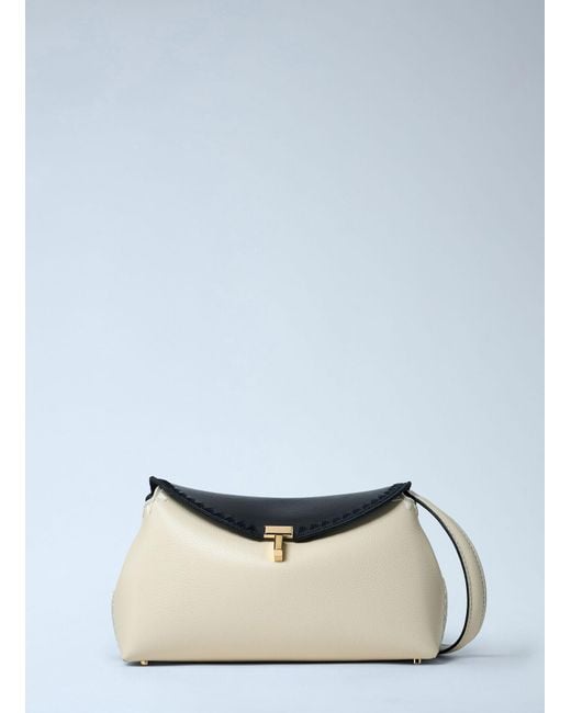 Totême  Blue T-Lock Embroidered Leather Clutch Bag