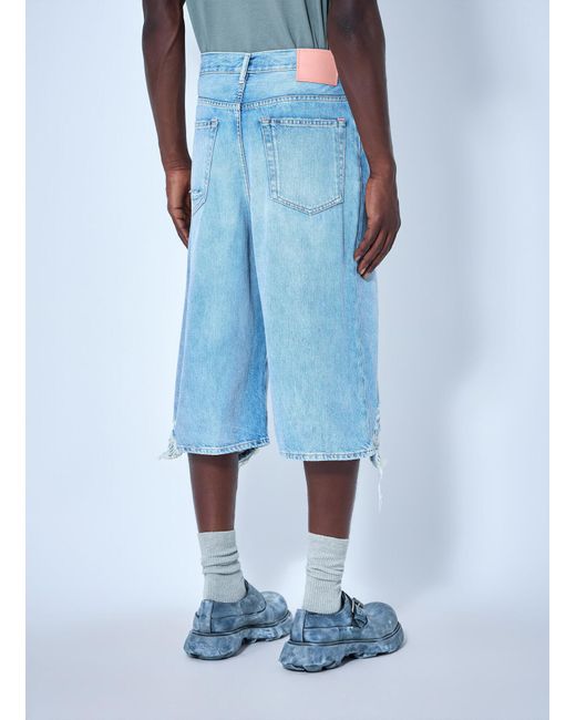 Acne Blue Distressed Denim Shorts for men