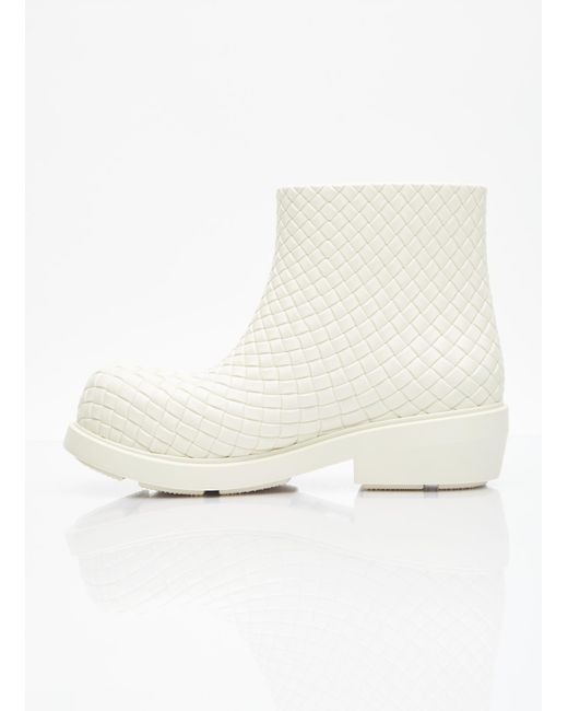 Bottega Veneta White Fireman Intreccio Ankle Boots