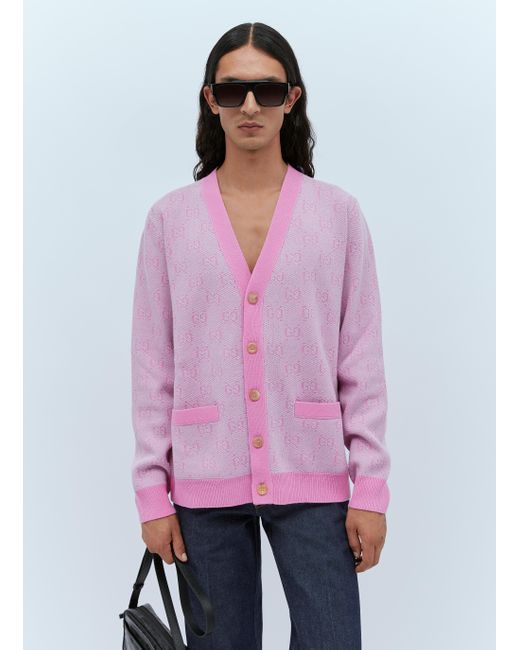 Gucci Pink Gg Wool Jacquard Cardigan for men