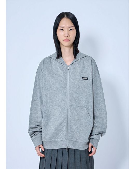 Miu Miu Blue Zip Hoodie With Patch Detail