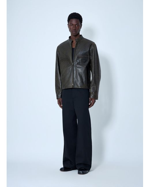Lemaire Gray Leather Zip Jacket for men
