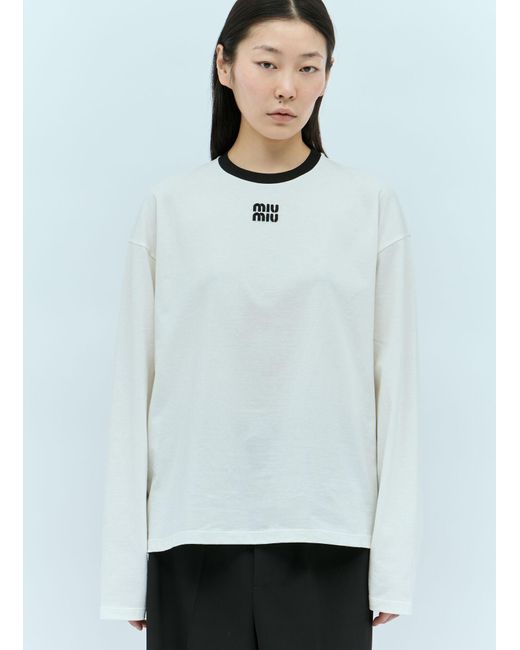 Miu Miu White Logo Patch Long-sleeve T-shirt