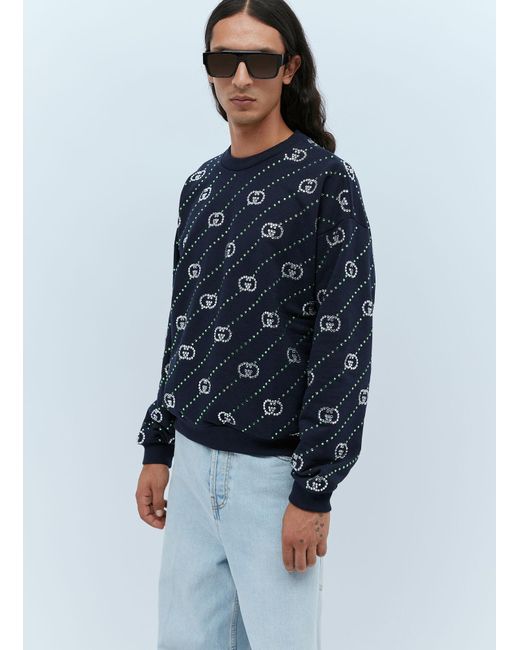 Gucci Blue Crystal Logo Sweatshirt for men