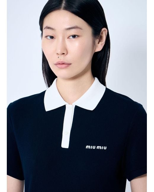 Miu Miu Polo Shirt Dress With Pleated Hem in Blue | Lyst Canada