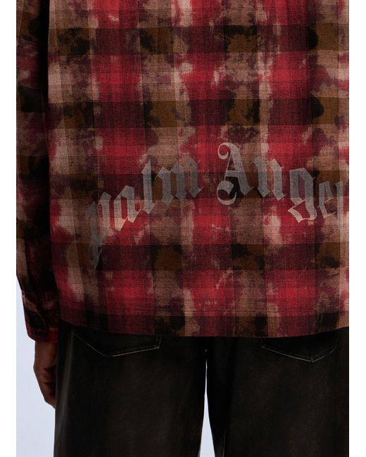 Palm Angels Red Curved Logo Check Shirt for men