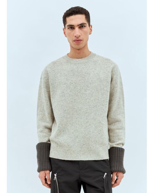 Dries Van Noten Gray Contrast Cuffs Wool Sweater for men