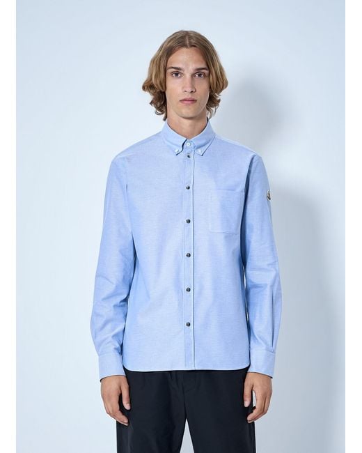 Moncler Blue Button-Down Cotton Shirt for men