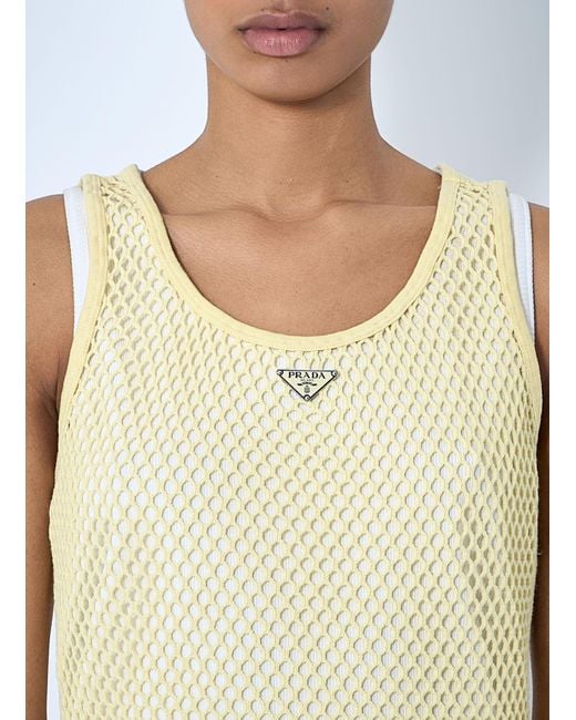 Prada Multicolor Logo Plaque Open- Knit Tank Top
