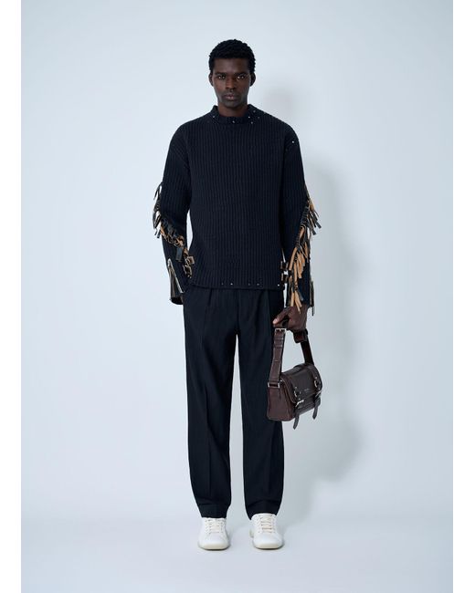 Prada Blue Leather Embellished Wool Sweater for men