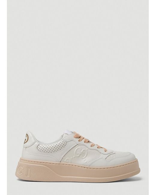 Gucci Leather GG Embossed Sneakers in White | Lyst