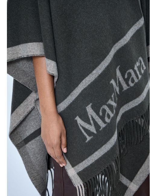 Max Mara Blue Fringed Wrap With Logo Detail