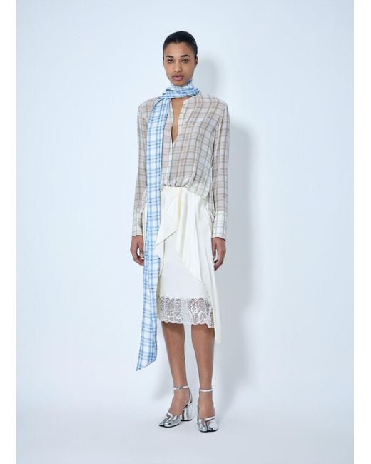 Acne Blue Plaid Sheer Button-Down Blouse