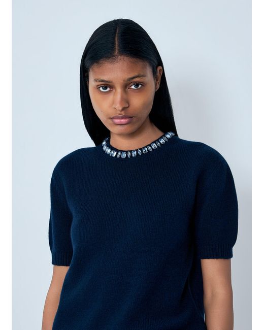 Prada Blue Wool And Cashmere Crew-Neck Sweater
